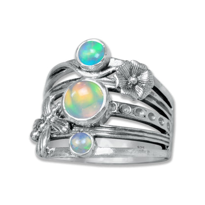 FloraWhirl Sterling Silver Floral Ring – Natural Gemstone Variants | Made to Order