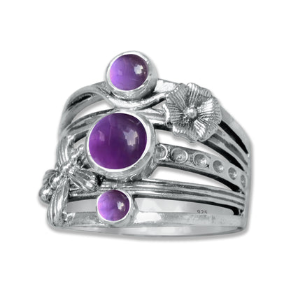 FloraWhirl Sterling Silver Floral Ring – Natural Gemstone Variants | Made to Order