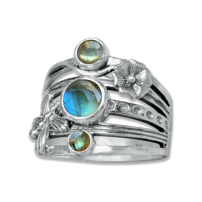 FloraWhirl Sterling Silver Floral Ring – Natural Gemstone Variants | Made to Order