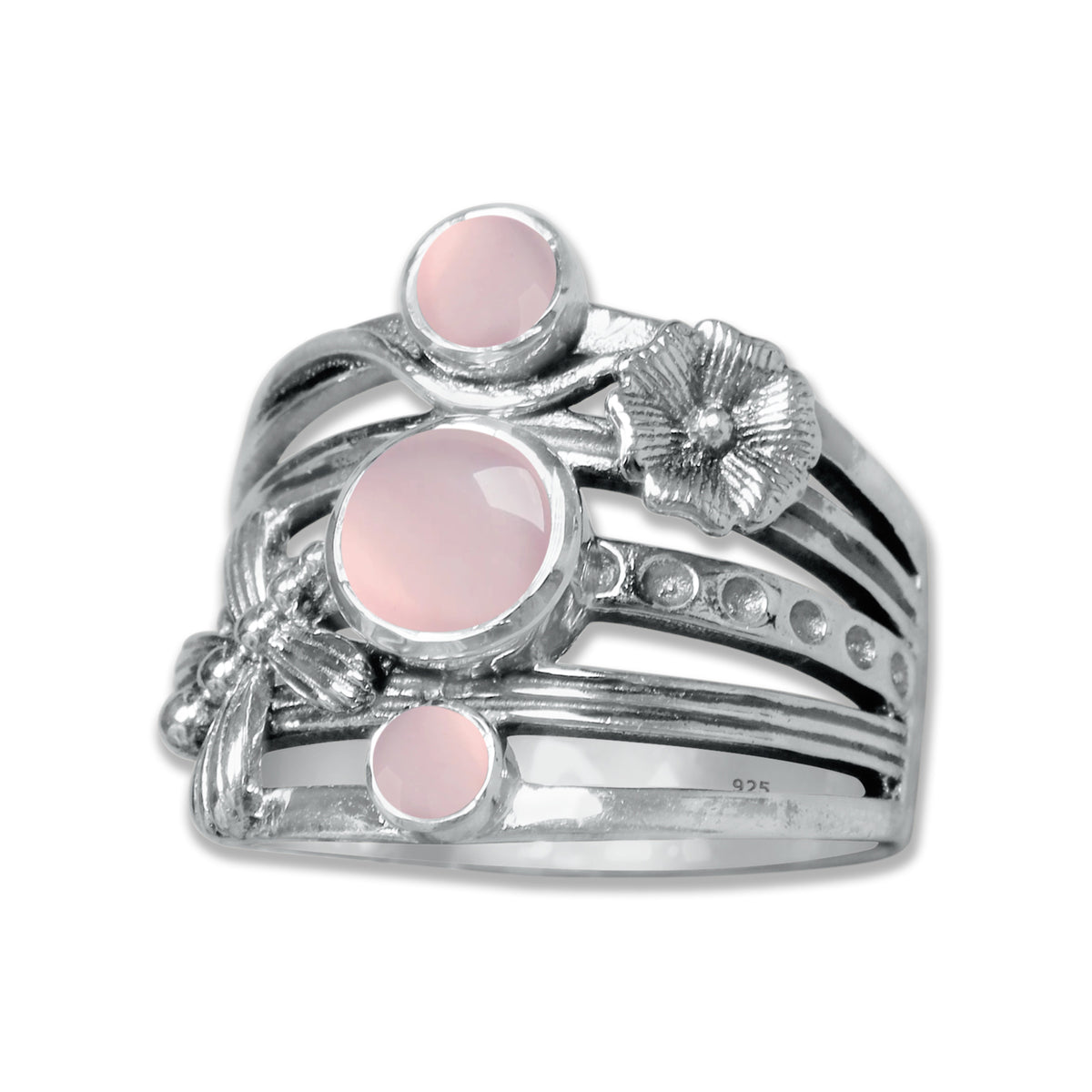 FloraWhirl Sterling Silver Floral Ring – Natural Gemstone Variants | Made to Order