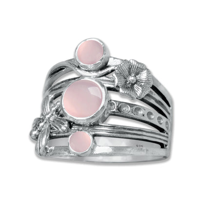 FloraWhirl Sterling Silver Floral Ring – Natural Gemstone Variants | Made to Order
