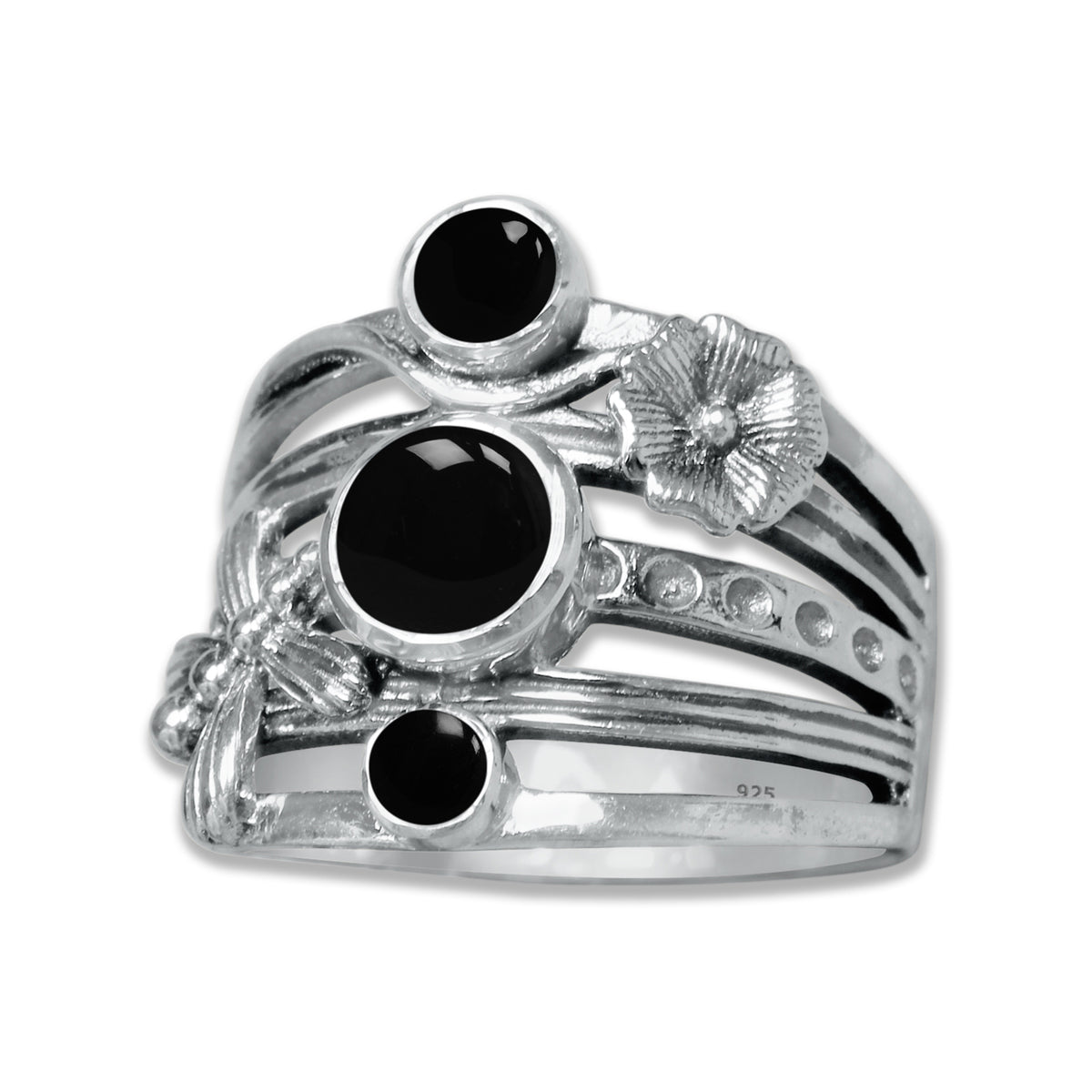 FloraWhirl Sterling Silver Floral Ring – Natural Gemstone Variants | Made to Order