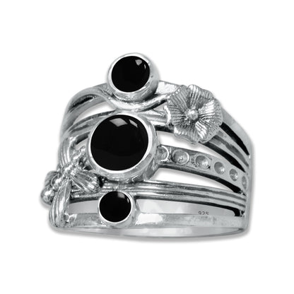 FloraWhirl Sterling Silver Floral Ring – Natural Gemstone Variants | Made to Order