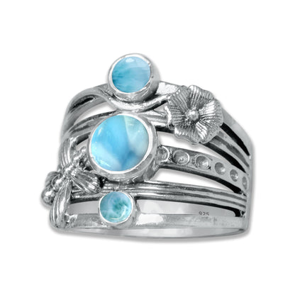 FloraWhirl Sterling Silver Floral Ring – Natural Gemstone Variants | Made to Order