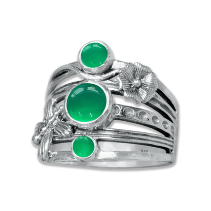 FloraWhirl Sterling Silver Floral Ring – Natural Gemstone Variants | Made to Order