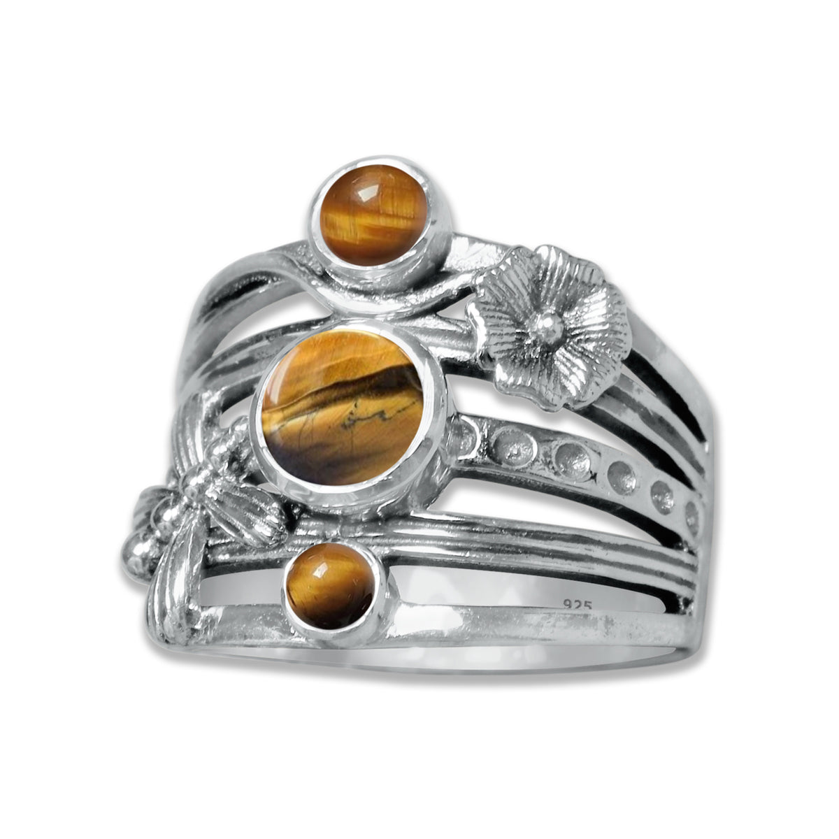 FloraWhirl Sterling Silver Floral Ring – Natural Gemstone Variants | Made to Order