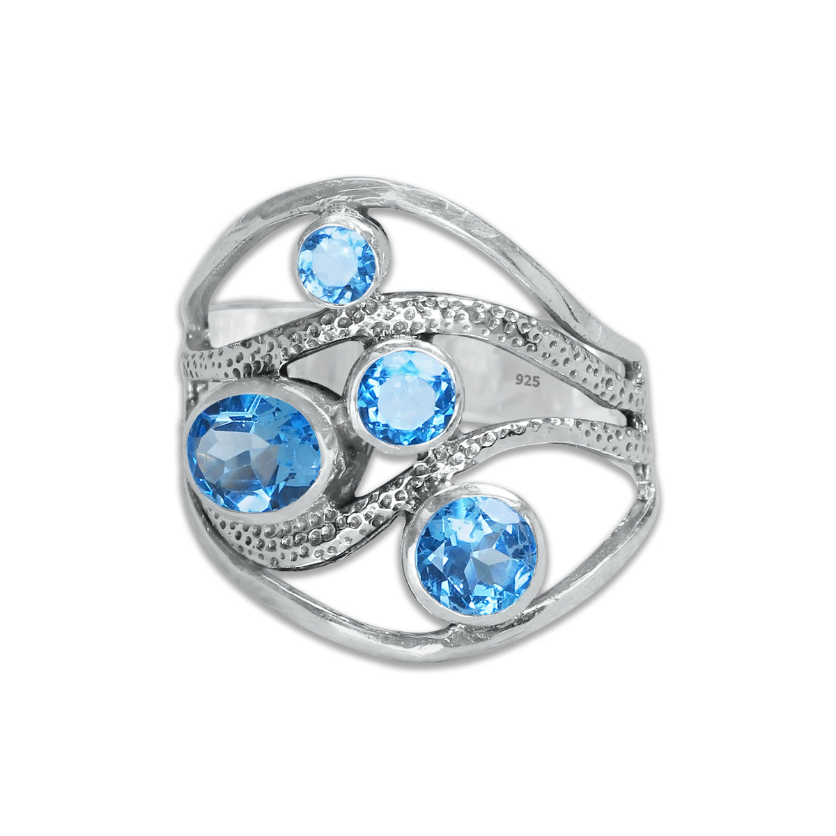 Sterling Silver Multi-Gemstone Wave Ring – 9 Natural Stones or Assorted Option | Made to Order
