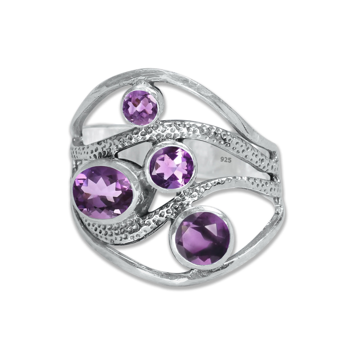 Sterling Silver Multi-Gemstone Wave Ring – 9 Natural Stones or Assorted Option | Made to Order