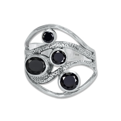 Sterling Silver Multi-Gemstone Wave Ring – 9 Natural Stones or Assorted Option | Made to Order
