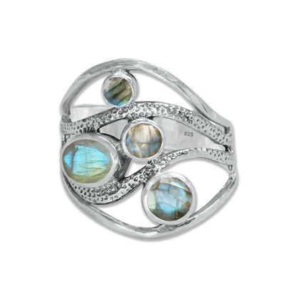 Sterling Silver Multi-Gemstone Wave Ring – 9 Natural Stones or Assorted Option | Made to Order