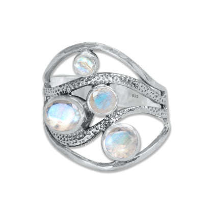 Sterling Silver Multi-Gemstone Wave Ring – 9 Natural Stones or Assorted Option | Made to Order