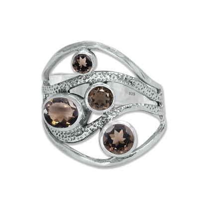 Sterling Silver Multi-Gemstone Wave Ring – 9 Natural Stones or Assorted Option | Made to Order