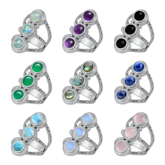 Celestia Band – Sterling Silver Ring with Four Natural Gemstones | Handmade | Made to Order