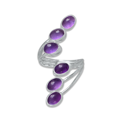 Six-Stone Amethyst Wrap Ring – Handmade 925 Sterling Silver Statement Design | Made to Order