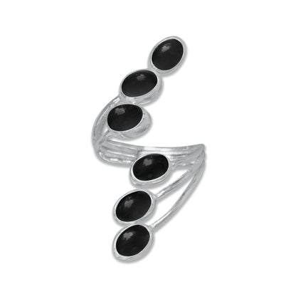 Black Onyx Six-Stone Adjustable Wrap Ring – 925 Sterling Silver | Made to Order