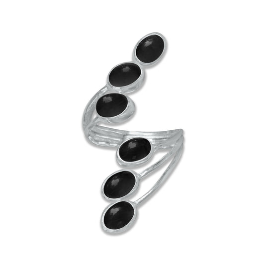 Black Onyx Six-Stone Adjustable Wrap Ring – 925 Sterling Silver | Made to Order