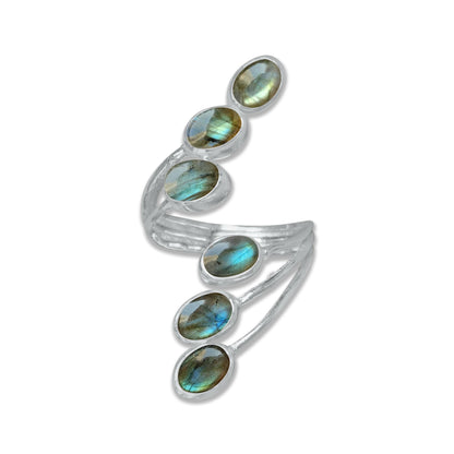 Labradorite Six-Stone Adjustable Wrap Ring – 925 Sterling Silver | Made to Order