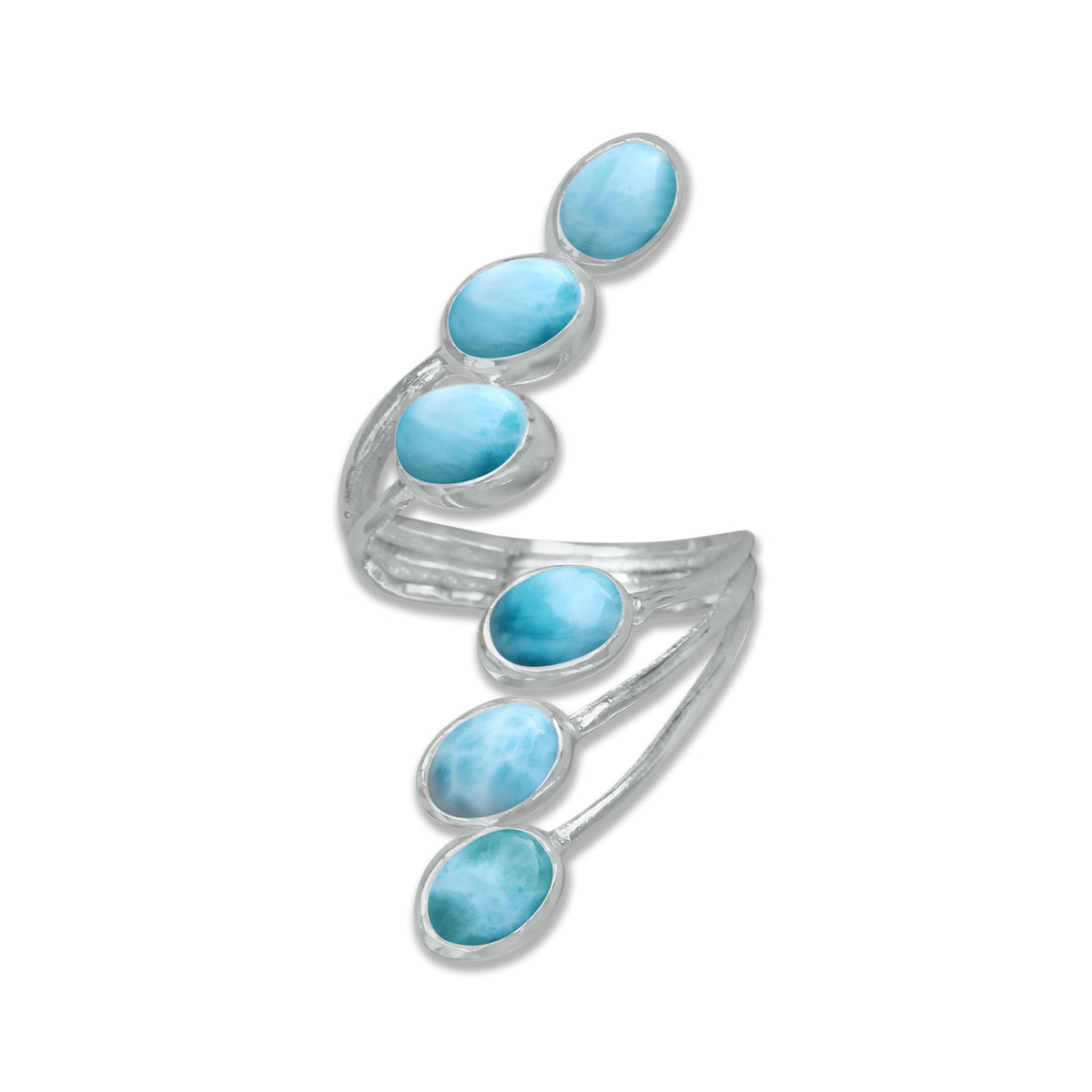 Larimar Six-Stone Adjustable Wrap Ring – 925 Sterling Silver | Made to Order