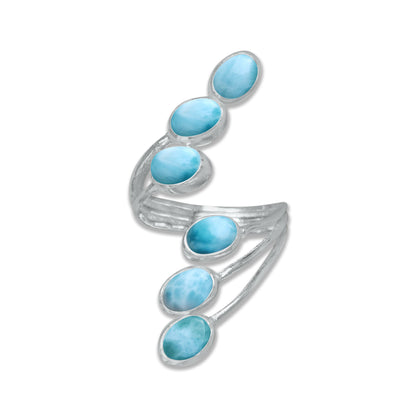 Larimar Six-Stone Adjustable Wrap Ring – 925 Sterling Silver | Made to Order