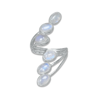 Six-Stone Moonstone Wrap Ring – Handmade 925 Sterling Silver Statement Design | Made to Order