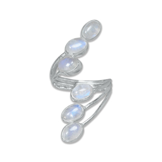 Six-Stone Moonstone Wrap Ring – Handmade 925 Sterling Silver Statement Design | Made to Order