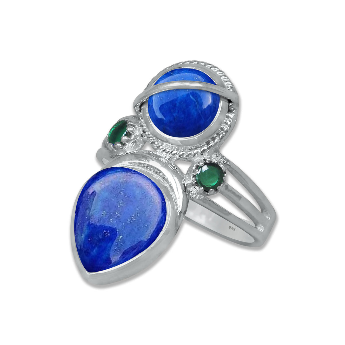Double Gemstone Teardrop Statement Ring – 925 Sterling Silver | Made to Order | 10 Stone Options