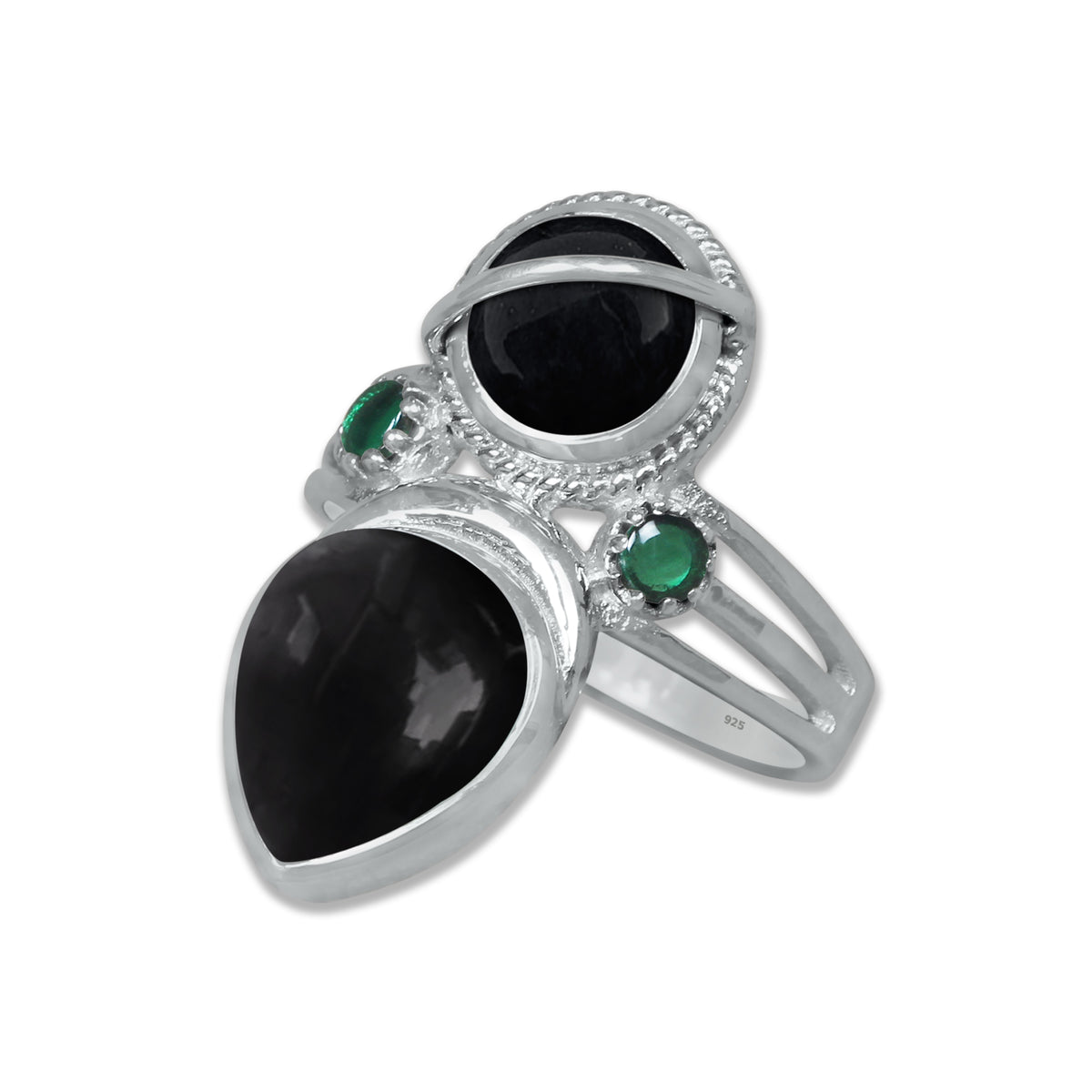 Double Gemstone Teardrop Statement Ring – 925 Sterling Silver | Made to Order | 10 Stone Options