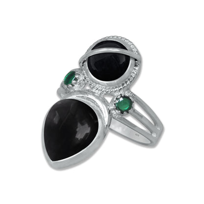 Double Gemstone Teardrop Statement Ring – 925 Sterling Silver | Made to Order | 10 Stone Options