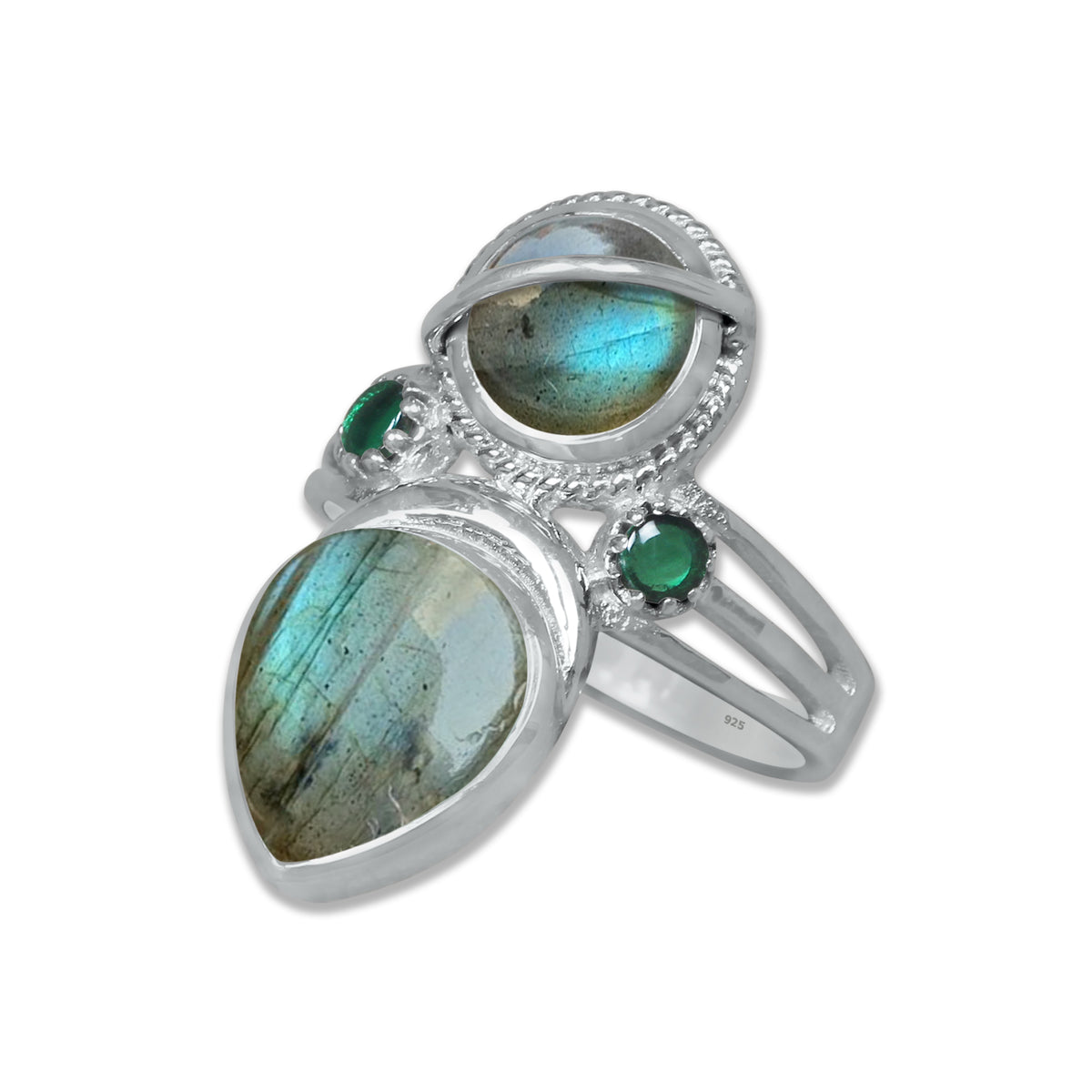 Double Gemstone Teardrop Statement Ring – 925 Sterling Silver | Made to Order | 10 Stone Options