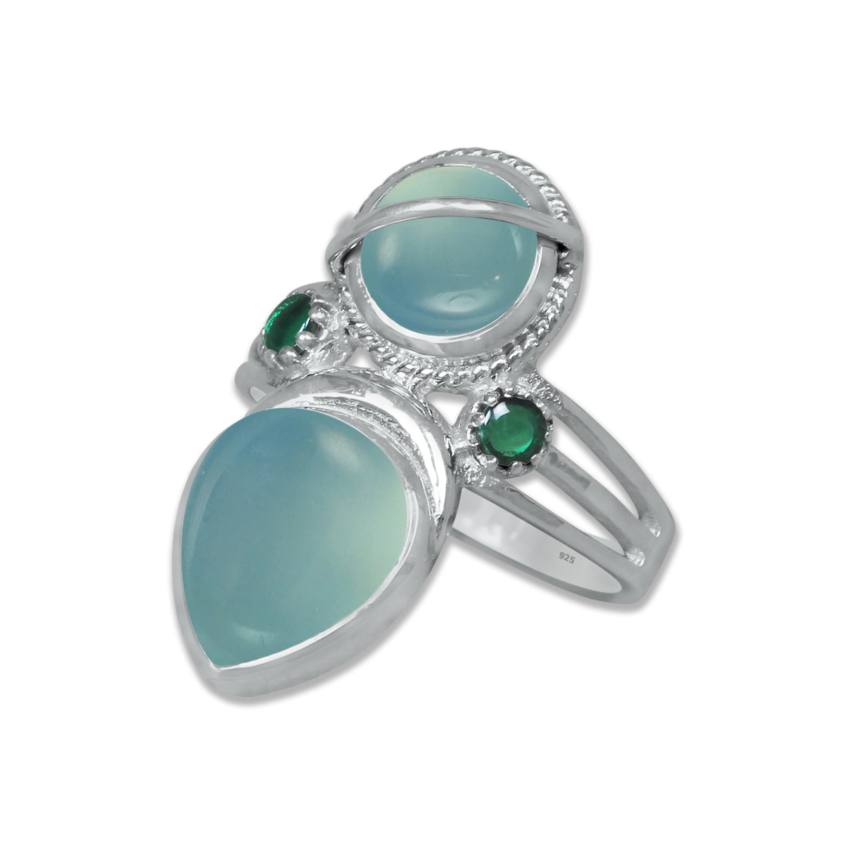 Double Gemstone Teardrop Statement Ring – 925 Sterling Silver | Made to Order | 10 Stone Options