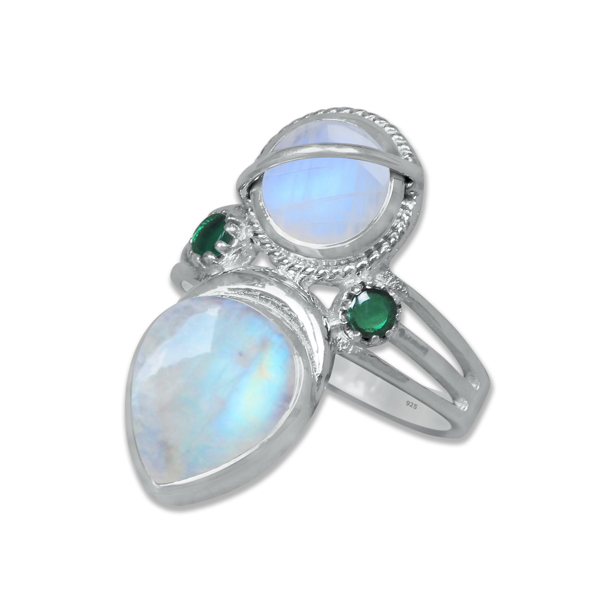 Double Gemstone Teardrop Statement Ring – 925 Sterling Silver | Made to Order | 10 Stone Options