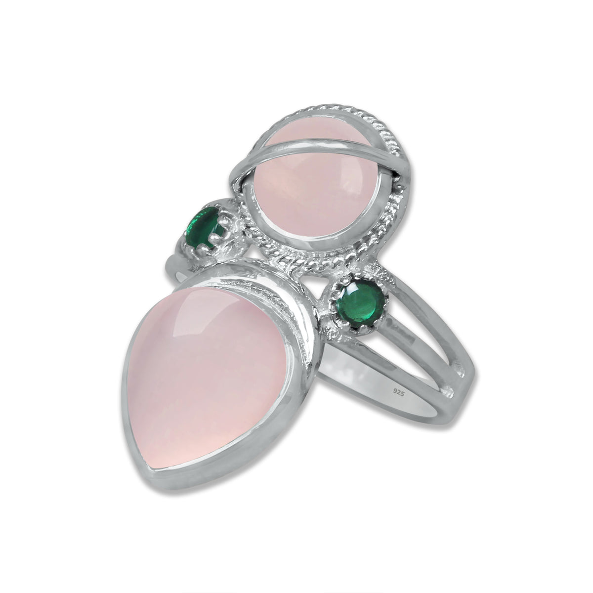 Double Gemstone Teardrop Statement Ring – 925 Sterling Silver | Made to Order | 10 Stone Options