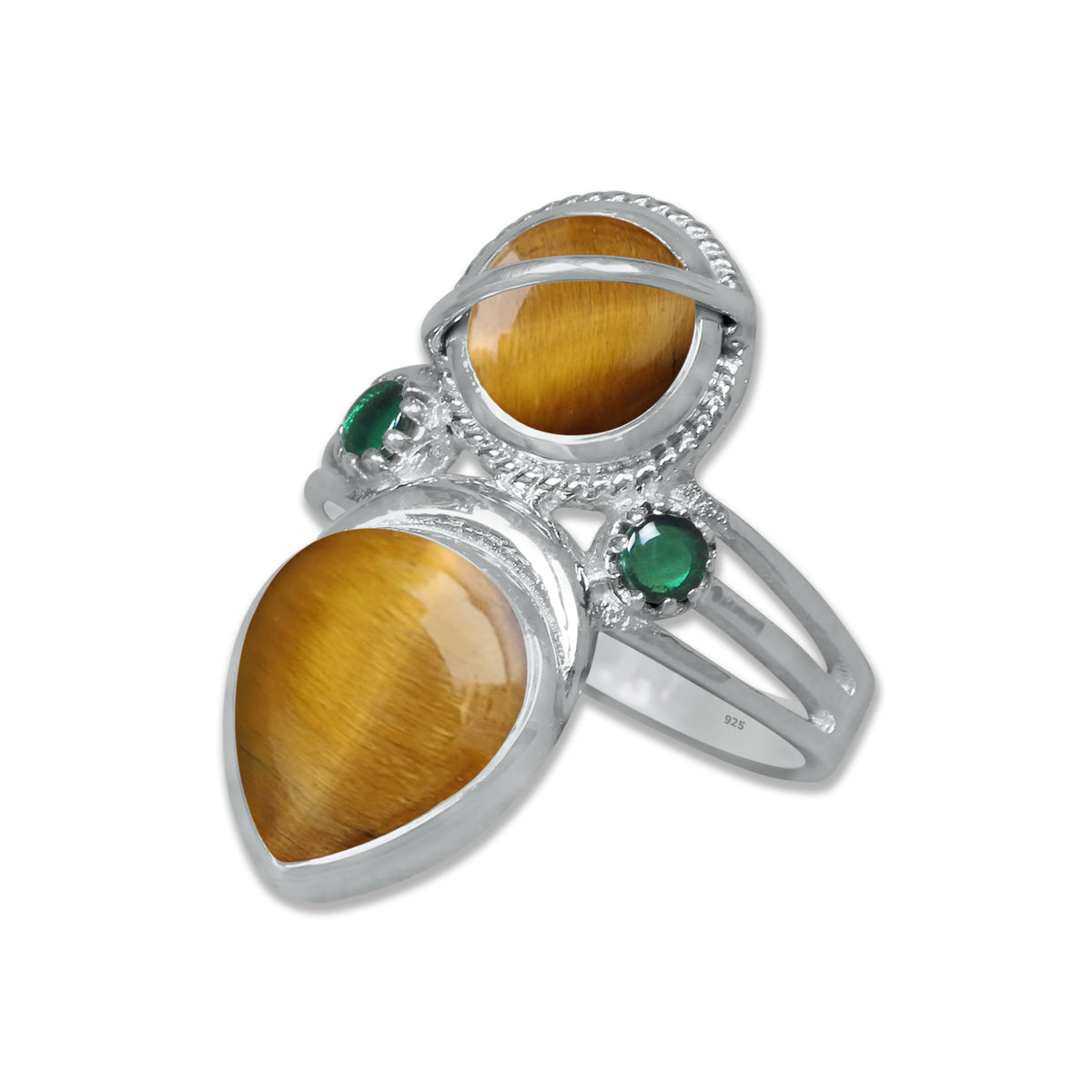 Double Gemstone Teardrop Statement Ring – 925 Sterling Silver | Made to Order | 10 Stone Options