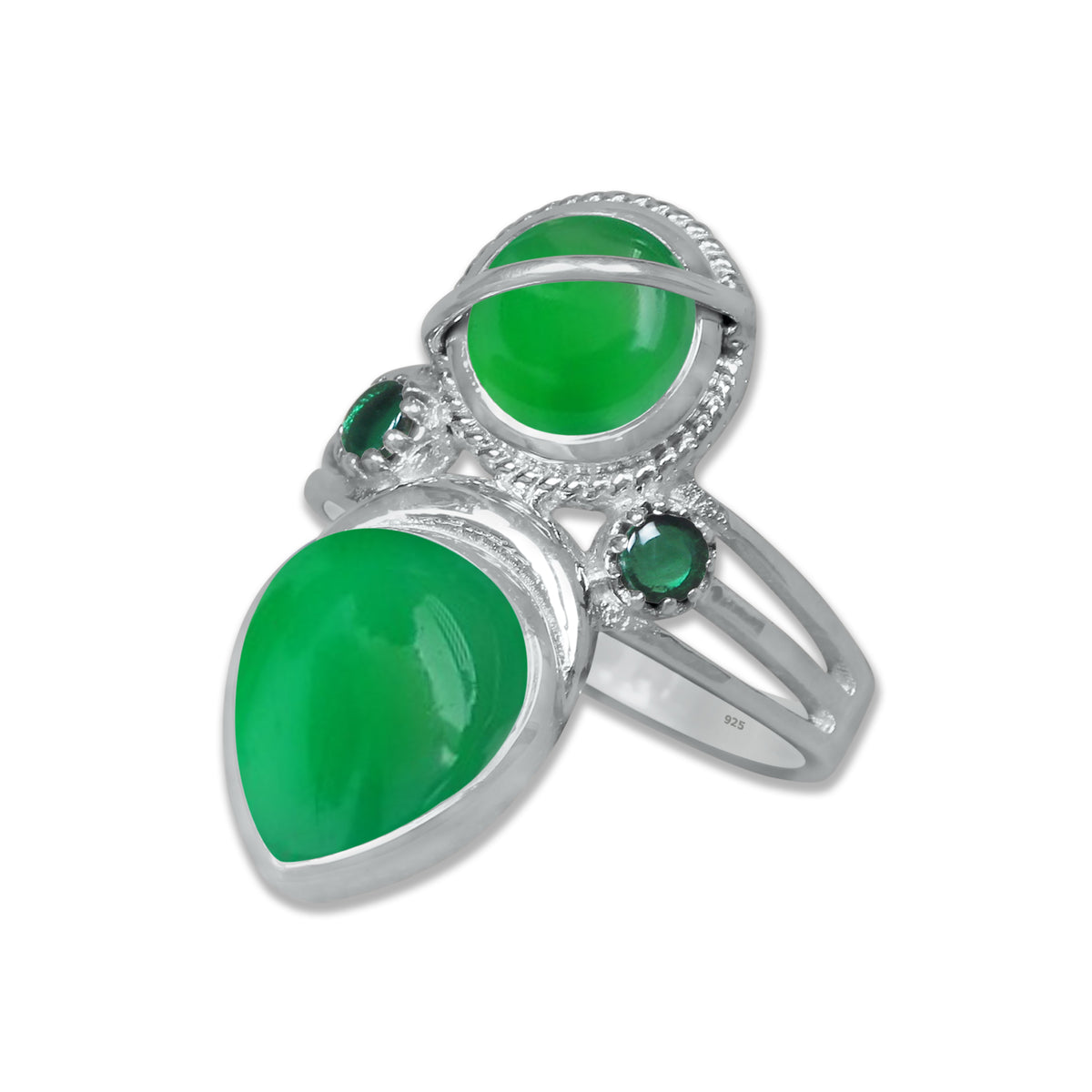 Double Gemstone Teardrop Statement Ring – 925 Sterling Silver | Made to Order | 10 Stone Options