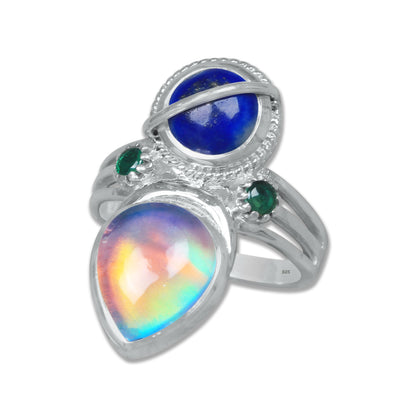 Sterling Silver Twin Gemstone Teardrop Ring – Dual Stone Statement Design | Made to Order