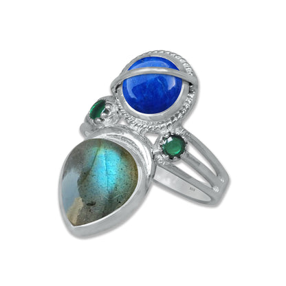 Sterling Silver Twin Gemstone Teardrop Ring – Dual Stone Statement Design | Made to Order