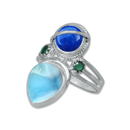 Sterling Silver Twin Gemstone Teardrop Ring – Dual Stone Statement Design | Made to Order