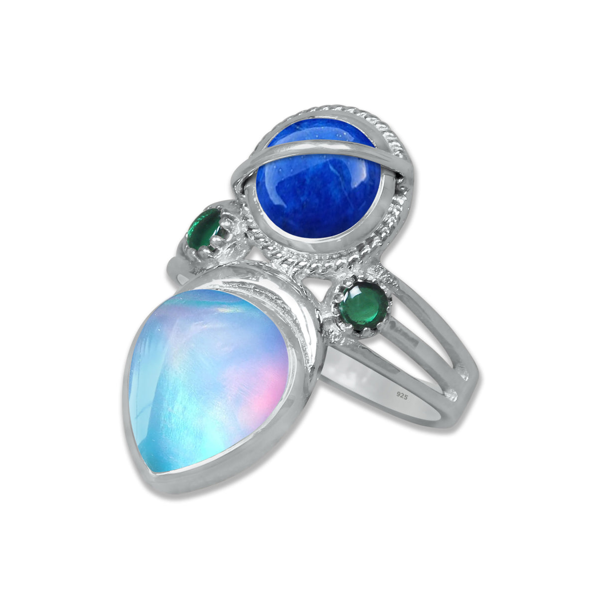 Sterling Silver Twin Gemstone Teardrop Ring – Dual Stone Statement Design | Made to Order