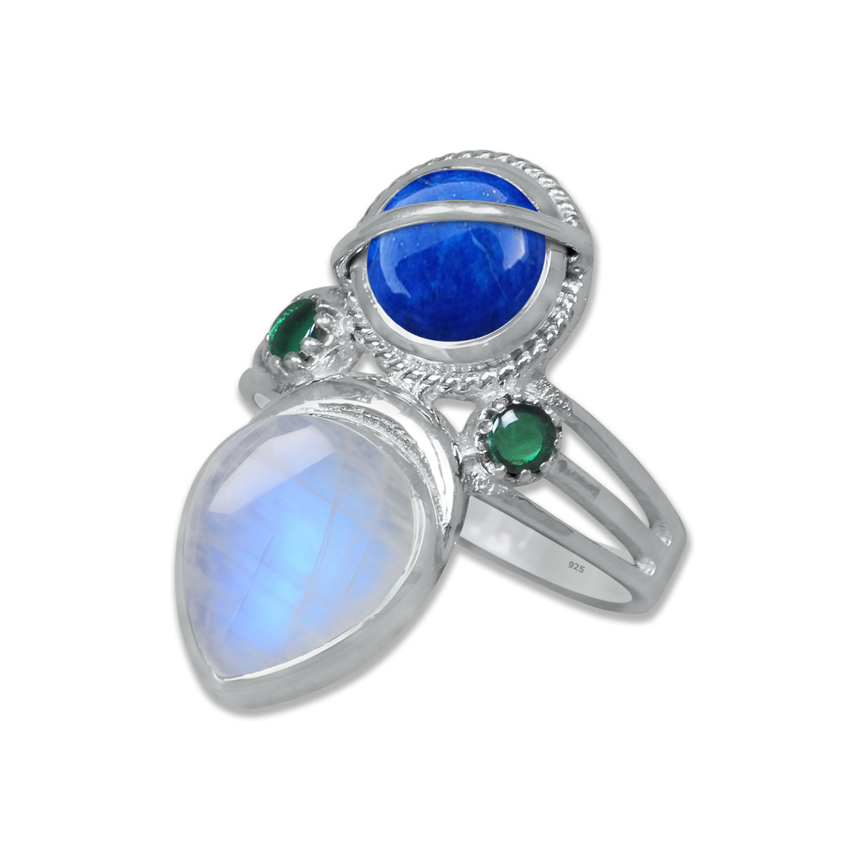 Sterling Silver Twin Gemstone Teardrop Ring – Dual Stone Statement Design | Made to Order