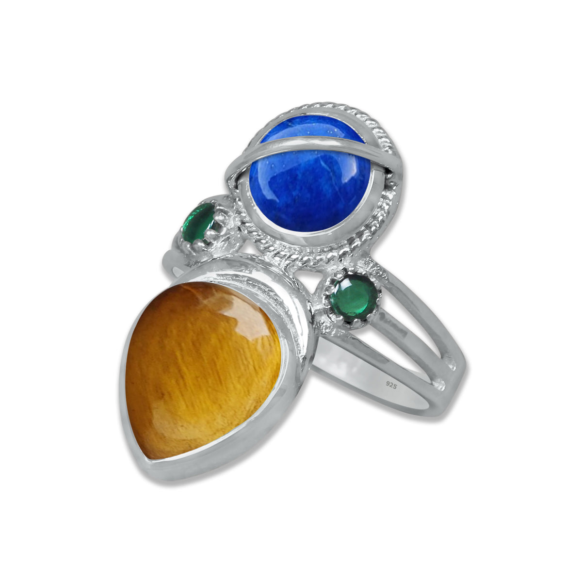 Sterling Silver Twin Gemstone Teardrop Ring – Dual Stone Statement Design | Made to Order