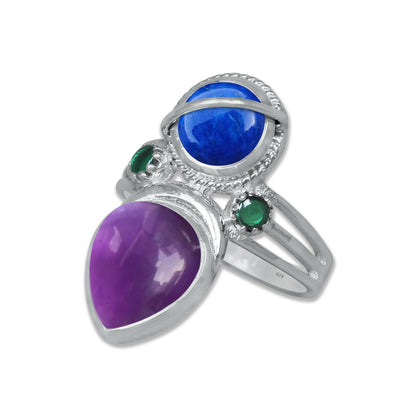 Sterling Silver Twin Gemstone Teardrop Ring – Dual Stone Statement Design | Made to Order
