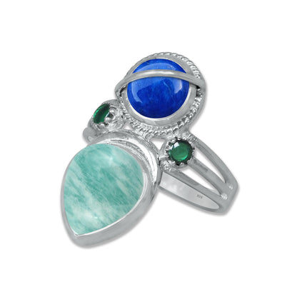 Sterling Silver Twin Gemstone Teardrop Ring – Dual Stone Statement Design | Made to Order