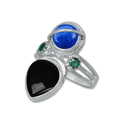 Sterling Silver Twin Gemstone Teardrop Ring – Dual Stone Statement Design | Made to Order
