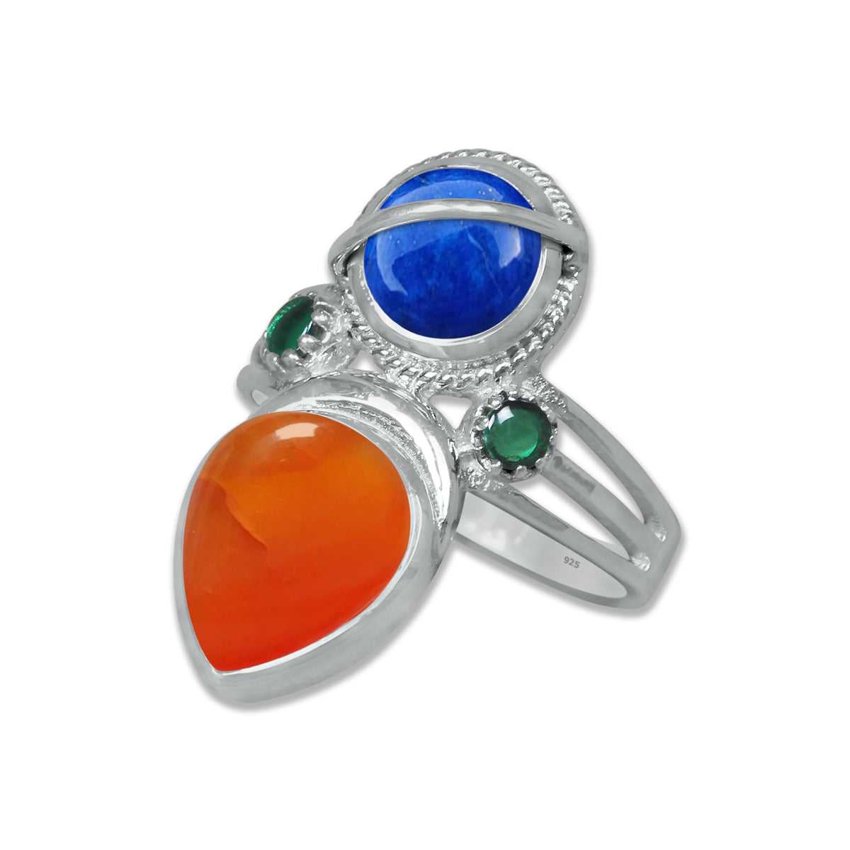 Sterling Silver Twin Gemstone Teardrop Ring – Dual Stone Statement Design | Made to Order