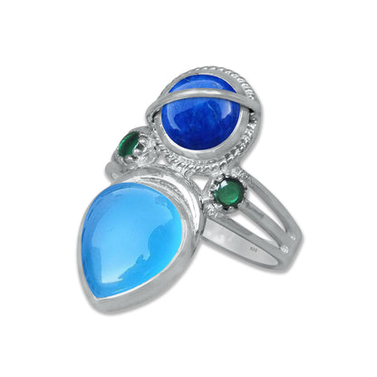 Sterling Silver Twin Gemstone Teardrop Ring – Dual Stone Statement Design | Made to Order