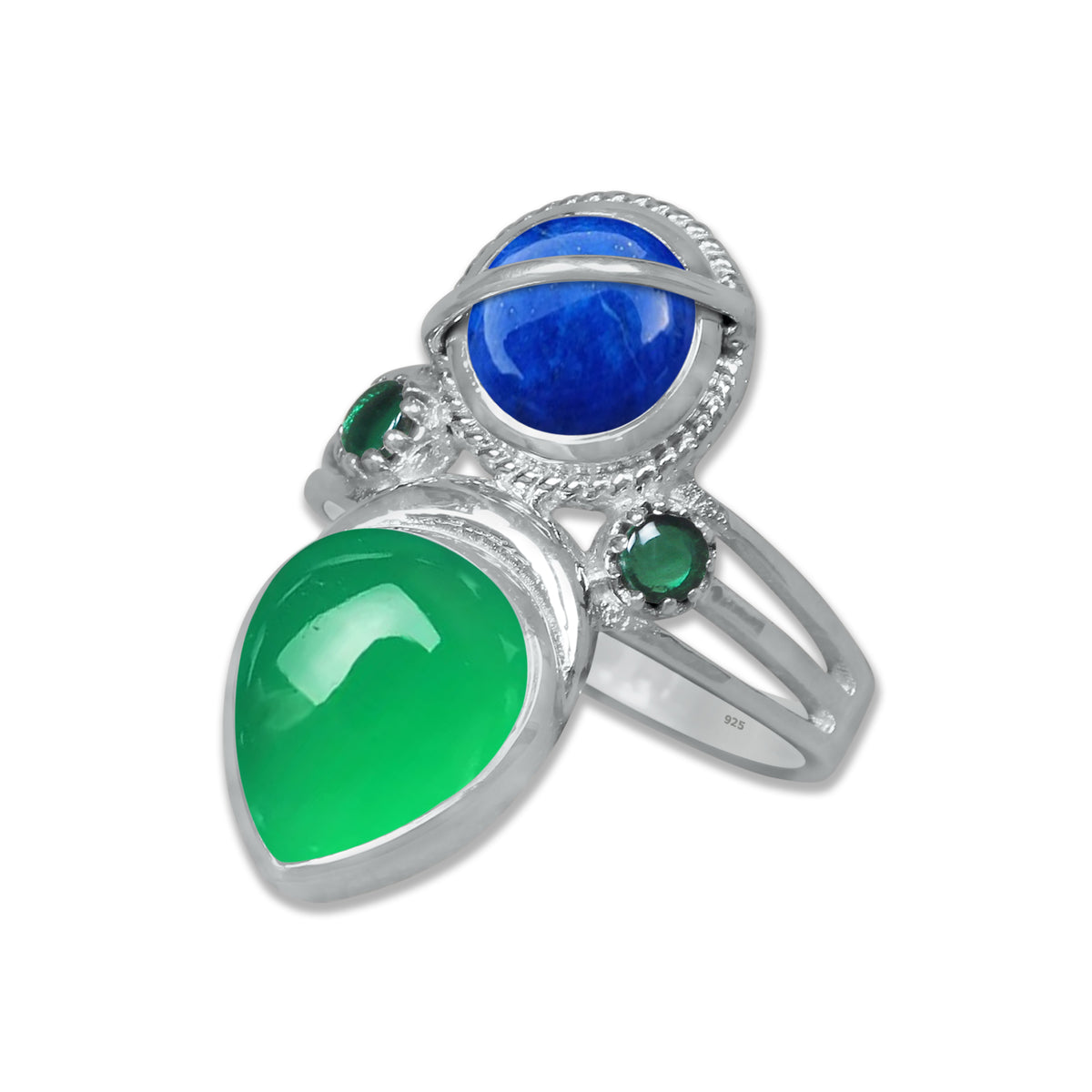 Sterling Silver Twin Gemstone Teardrop Ring – Dual Stone Statement Design | Made to Order