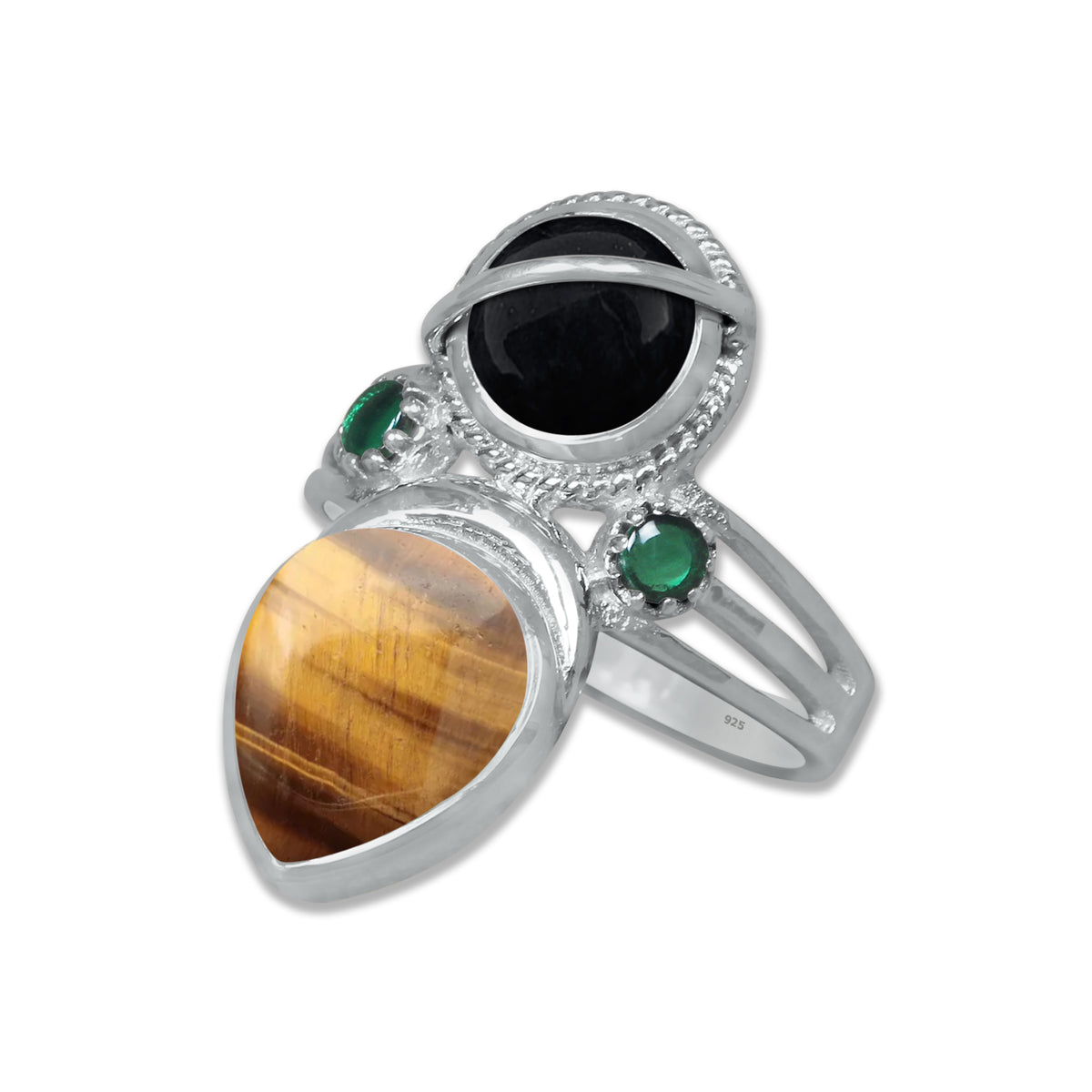 Sterling Silver Onyx Twin Gemstone Teardrop Ring – Dual Stone Statement Design | Made to Order