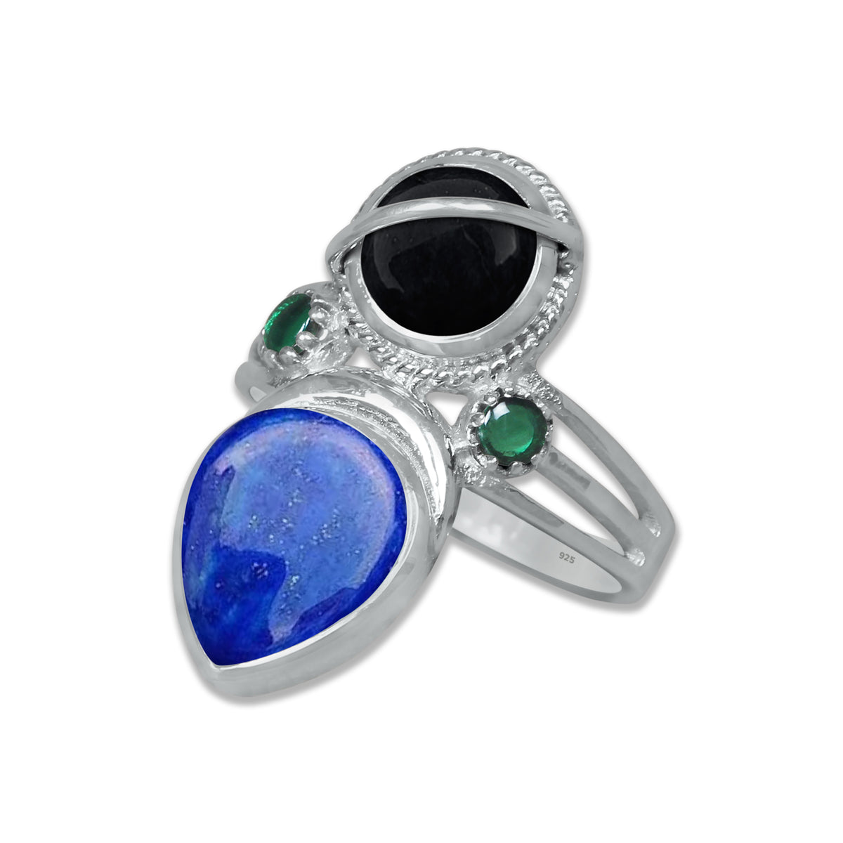 Sterling Silver Onyx Twin Gemstone Teardrop Ring – Dual Stone Statement Design | Made to Order