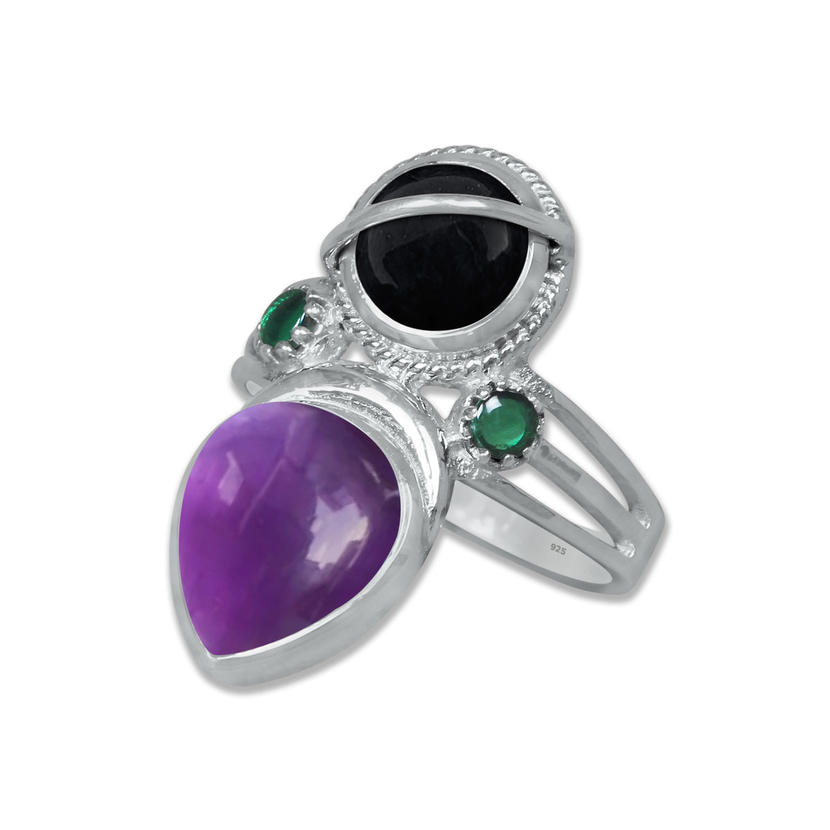 Sterling Silver Onyx Twin Gemstone Teardrop Ring – Dual Stone Statement Design | Made to Order