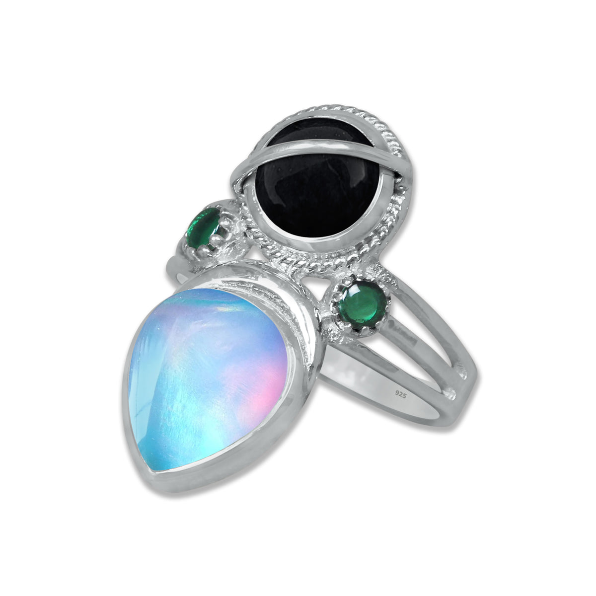 Sterling Silver Onyx Twin Gemstone Teardrop Ring – Dual Stone Statement Design | Made to Order